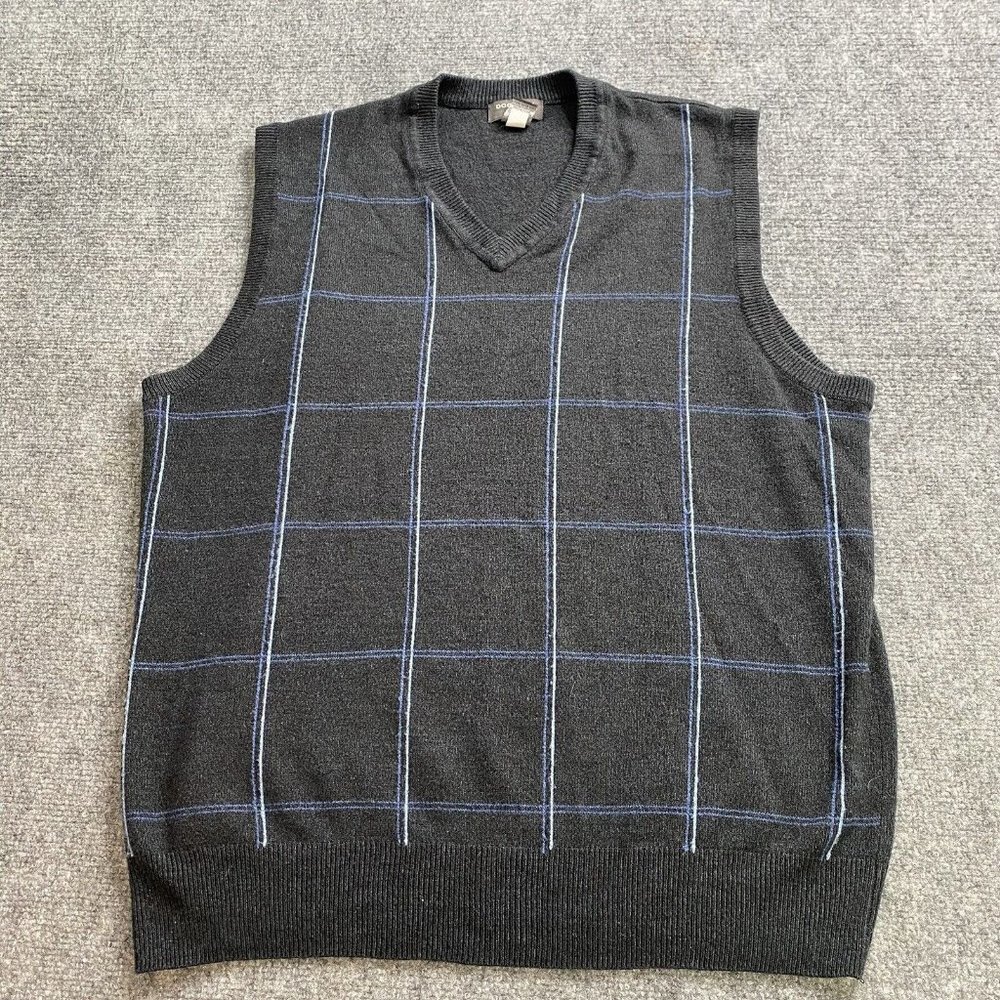 Dockers Sweater Vest‎ Mens XL Gray Windowpane Classic Preppy Golfcore Academia
